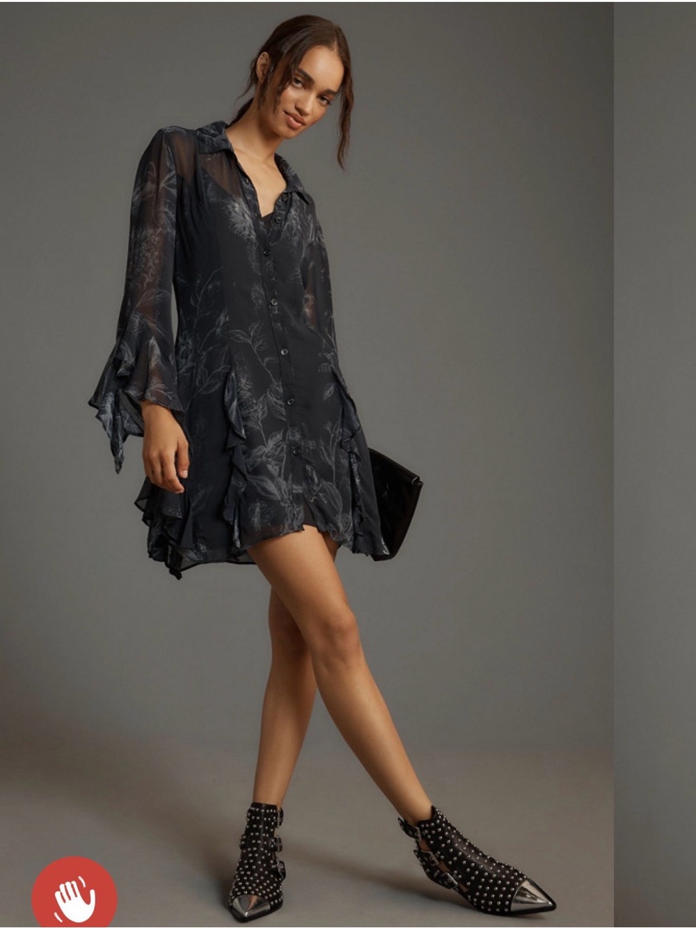 Anthropologie Black Floral Sheer Mini Dress- NWOT